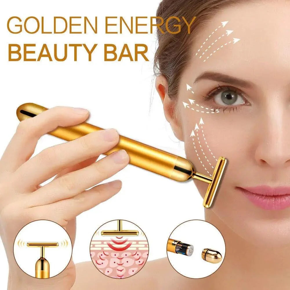 24K Gold Energy Beauty Bar - Electric Facial Massage Roller