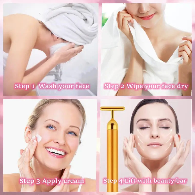 24K Gold Energy Beauty Bar - Electric Facial Massage Roller